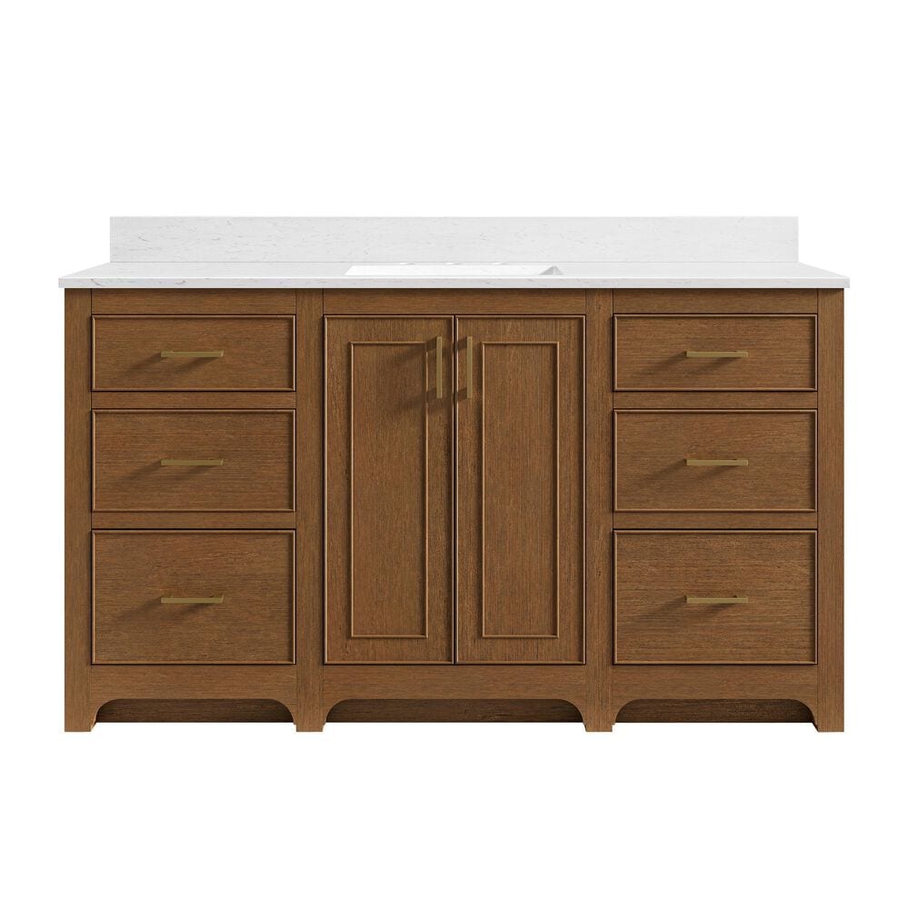 37B Lucerne 60" Single Bathroom Vanity in Dark Maplewood with Marble Top and Backsplash, , large