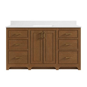 37B Lucerne 60" Single Bathroom Vanity in Dark Maplewood with Marble Top and Backsplash, , large