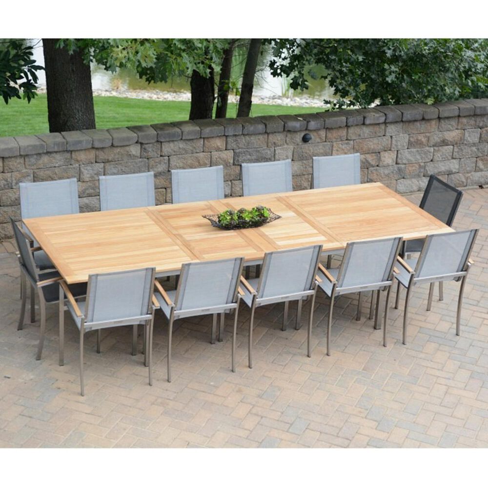 Three Birds Casual Avanti 11-Piece Rectangular Dining Set in Stainless Steel and Teak, , large