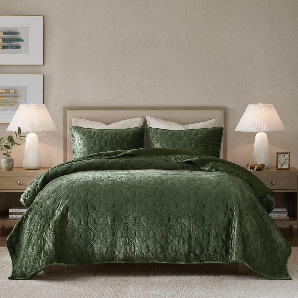 Hampton Park Harper 3-Piece Full/Queen Velvet Quilt Set in Taupe, , large