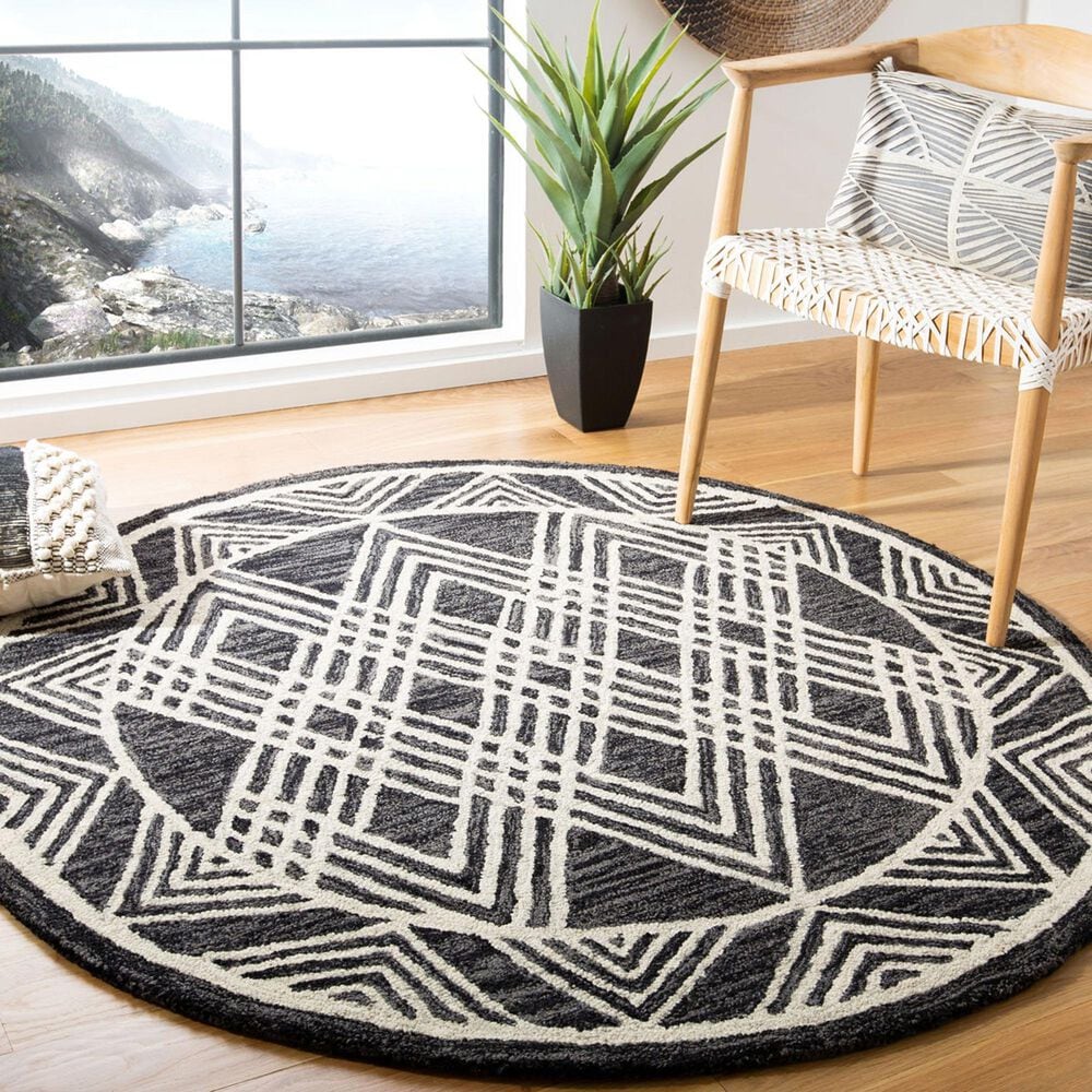 Safavieh Micro-Loop MLP155H 5&#39; Round Charcoal and Ivory Area Rug, , large