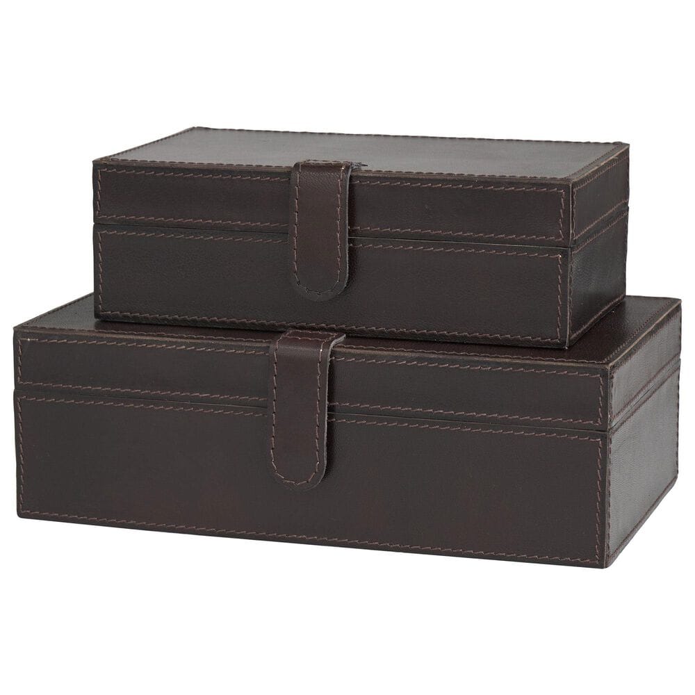 Maple and Jade 10" 2-Piece Handmade Storage Decorative Box Set in Dark Brown, , large