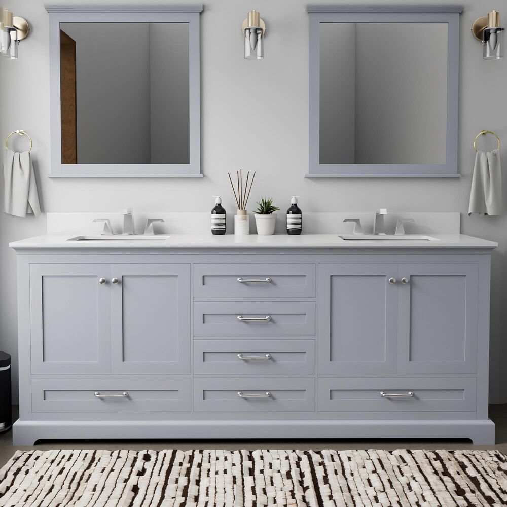 Lexora Home Dukes 80" Double Bathroom Vanity in Dark Grey with 2 cm White Cultured Marble Top and Rectangular Sinks, , large