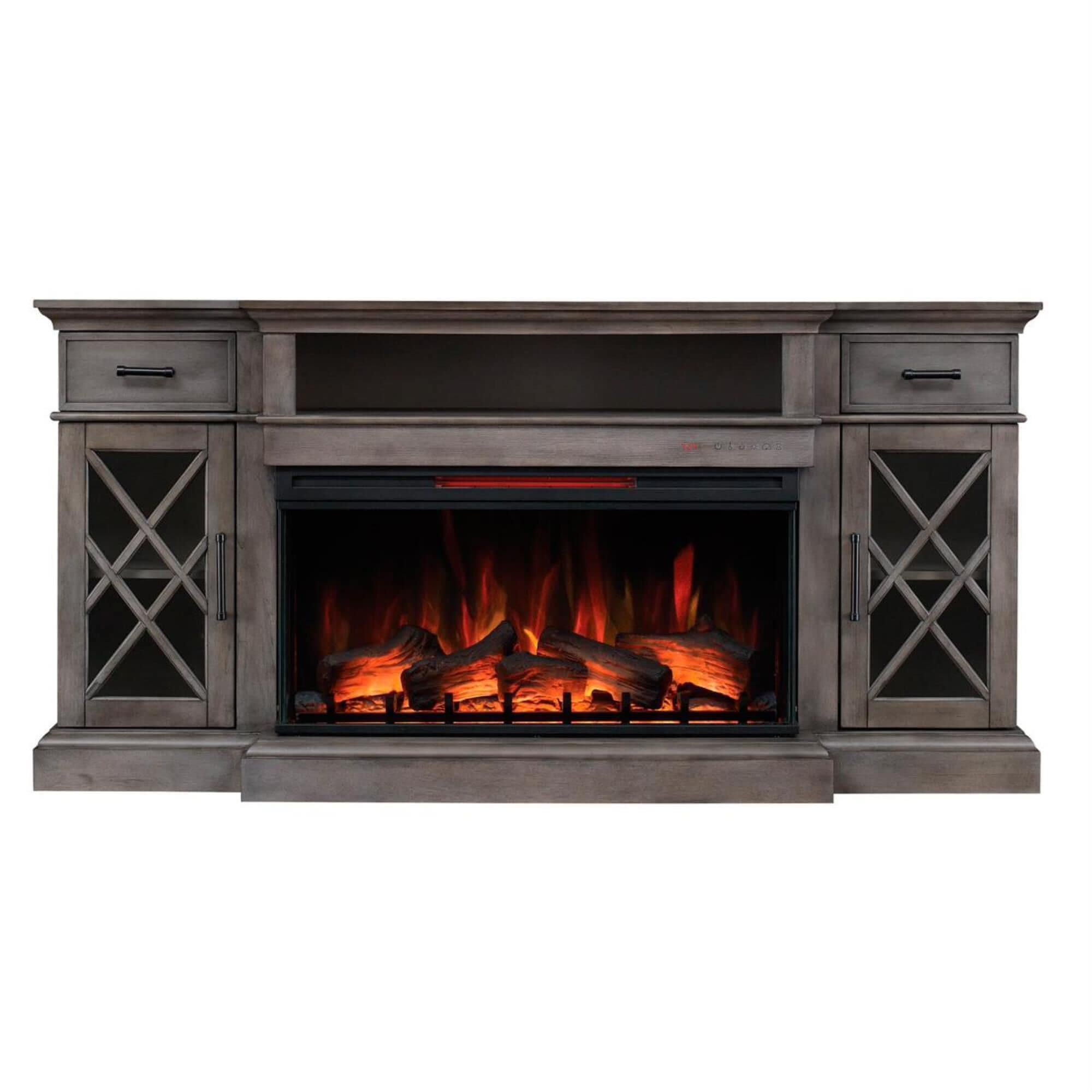 Fabio Flames Hamilton Panorama Media Mantel in Weathered Gray