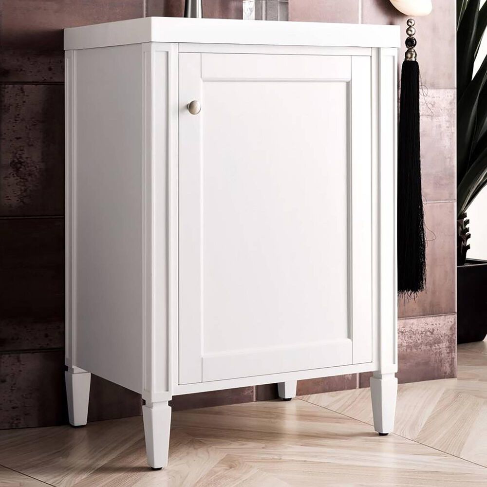 James Martin Brittania 24" Single Bathroom Vanity in Glossy White with White Glossy Resin Top, , large