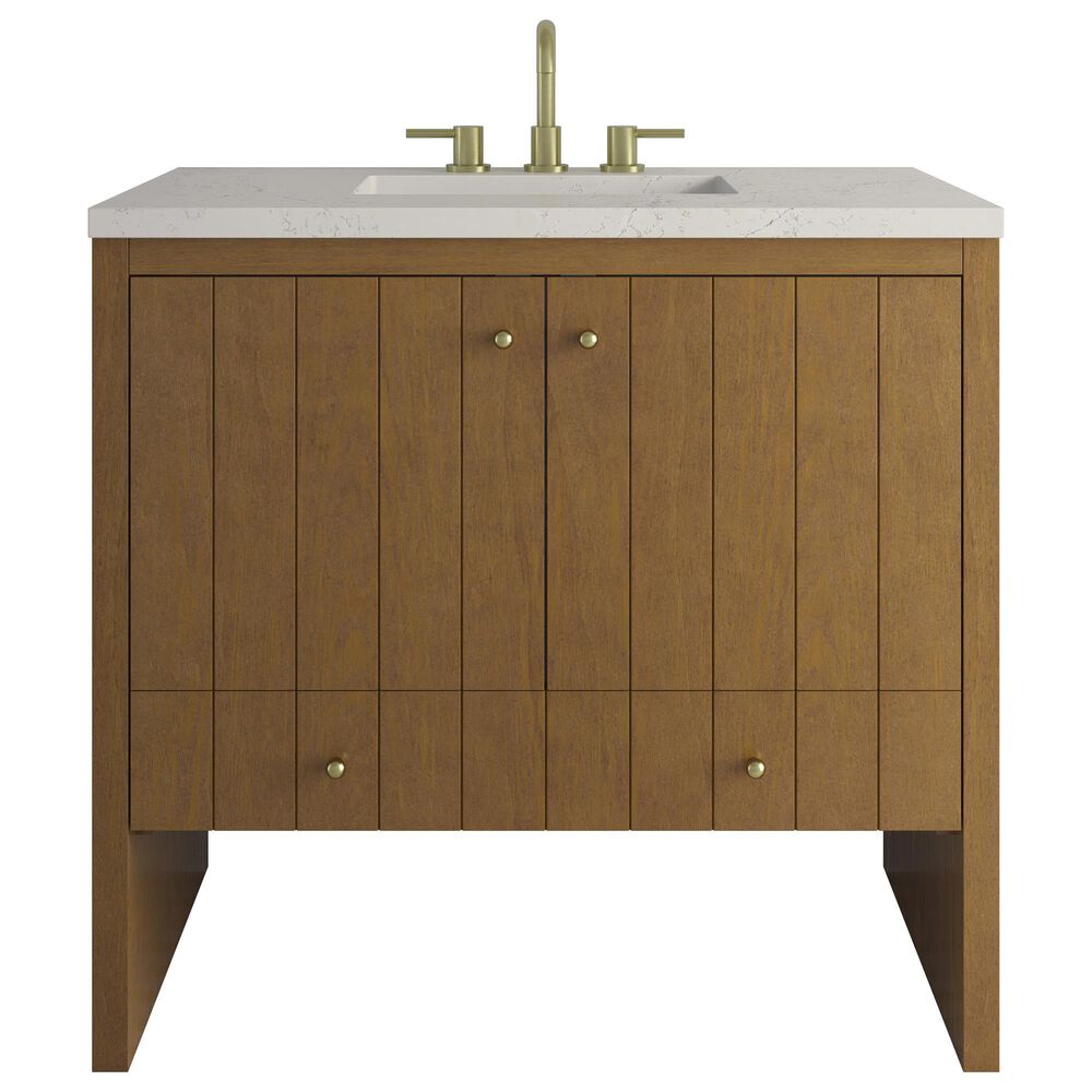 James Martin Hudson 36" Single Bathroom Vanity in Honey Oak with 3 cm Siberian Silestone Top and Rectangular Sink, , large