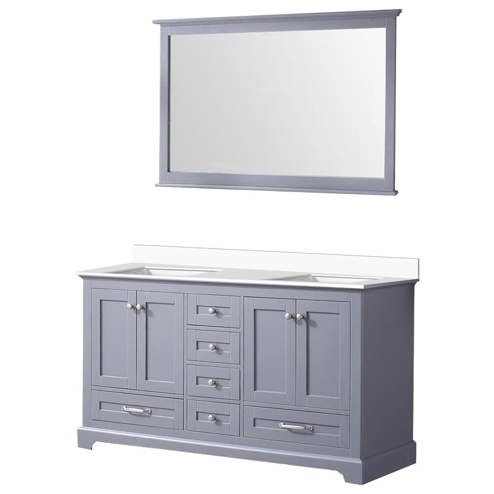 Lexora Home Dukes 60" Double Bathroom Vanity in Espresso with 2 cm White Cultured Marble Top, Rectangular Sinks and 58" Mirror, , large