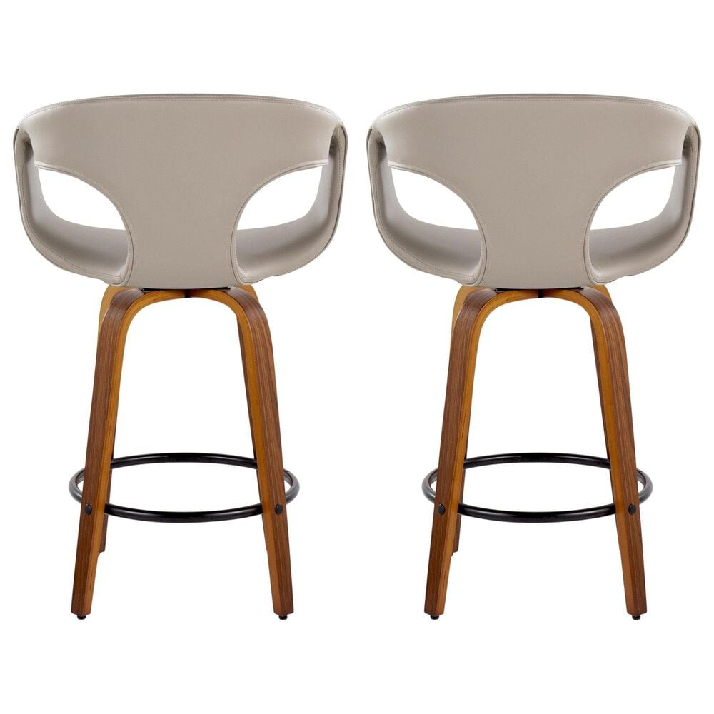 LumiSource Curva 26" Swivel Counter Stool with Light Grey Upholstery in Walnut and Black (Set of 2), , large