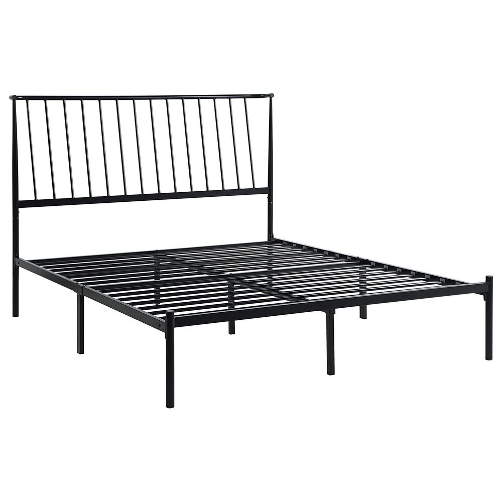 Hearth and Haven Queen Platform Bed with Angle Headboard in Black, , large