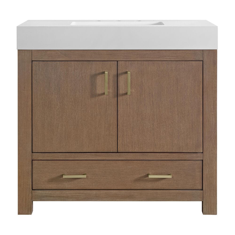 37B Alanya 36" Single Bathroom Vanity in Walnut Drift with White Composite Stone Top, , large