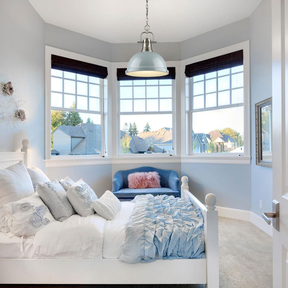 Golden Lighting Duncan 1-Light Pendant with Chain and Seafoam Shade in Pewter, , large