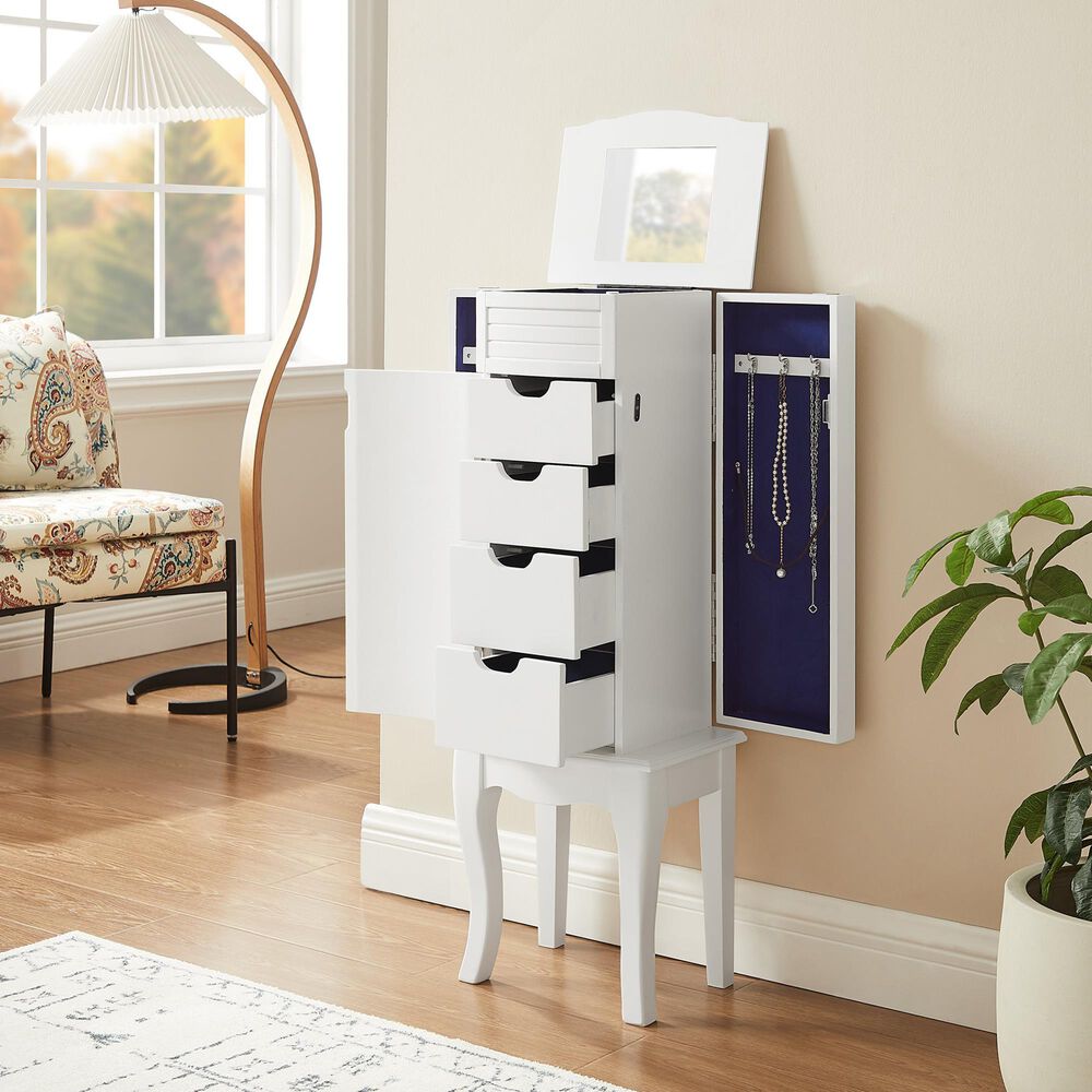 Linden Boulevard White 4 Drawer Jewelry Armoire in White, , large