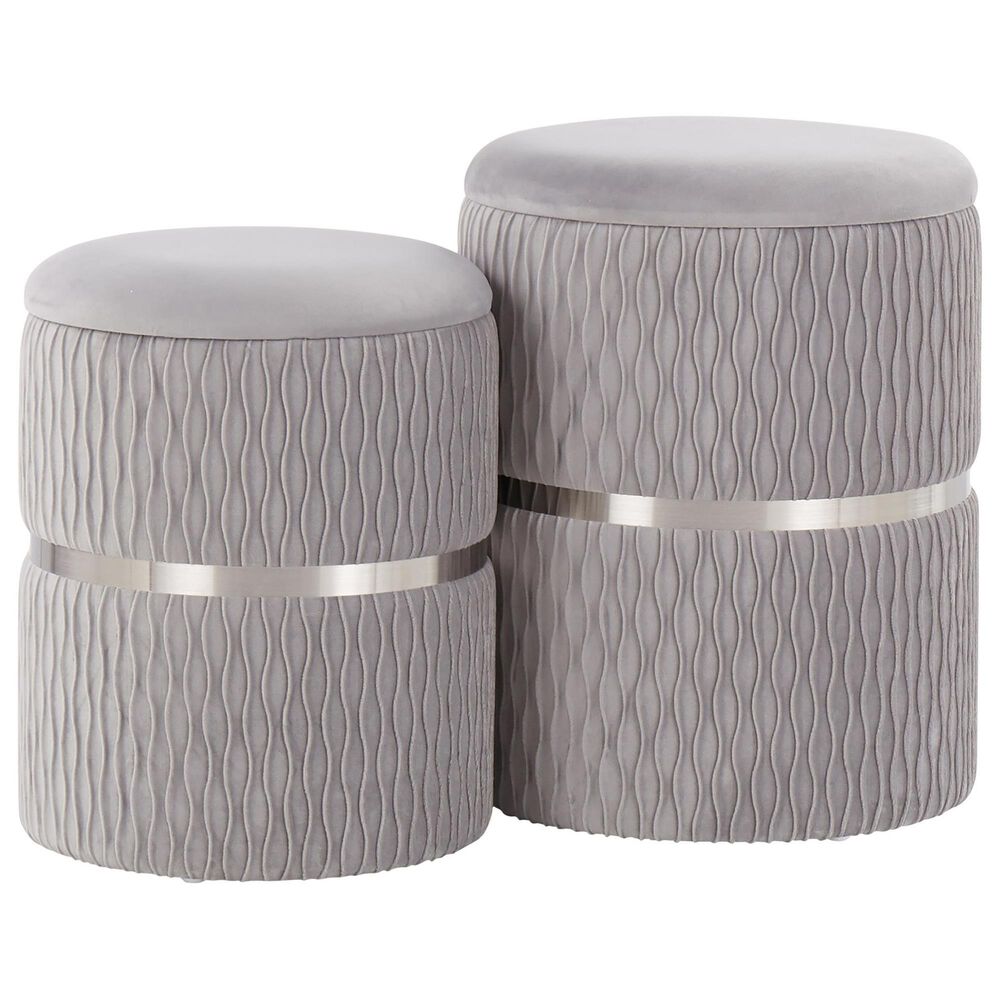 Lumisource Cinch 2-Piece Nesting Ottoman Set in Silver, , large