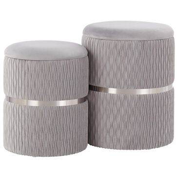 Lumisource Cinch 2-Piece Nesting Ottoman Set in Silver, , large