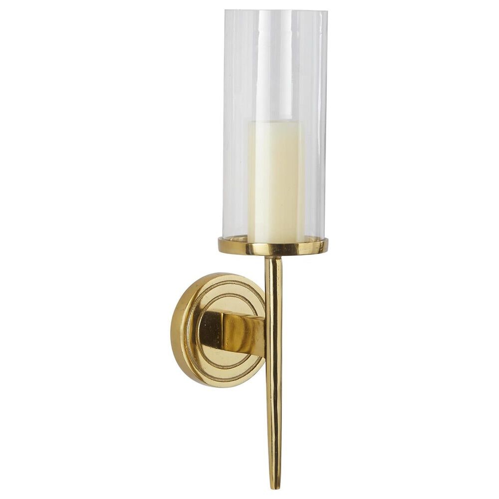 Maple and Jade 23" Single Indoor/Outdoor Wall Mount Candle Holder in Polished Gold and Clear, , large