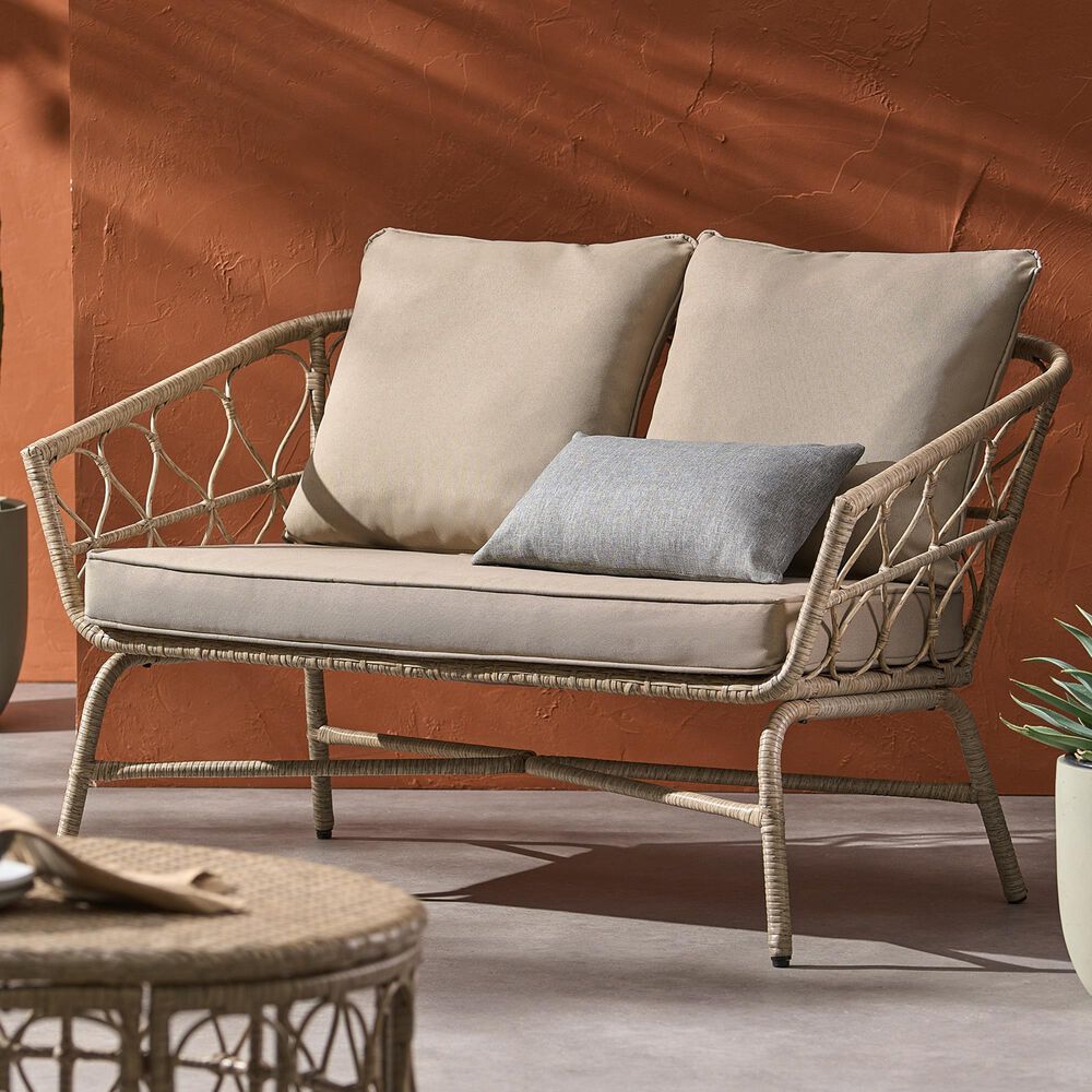 Hearth and Haven Bruce Outdoor Loveseat with Cushions in Brown, , large