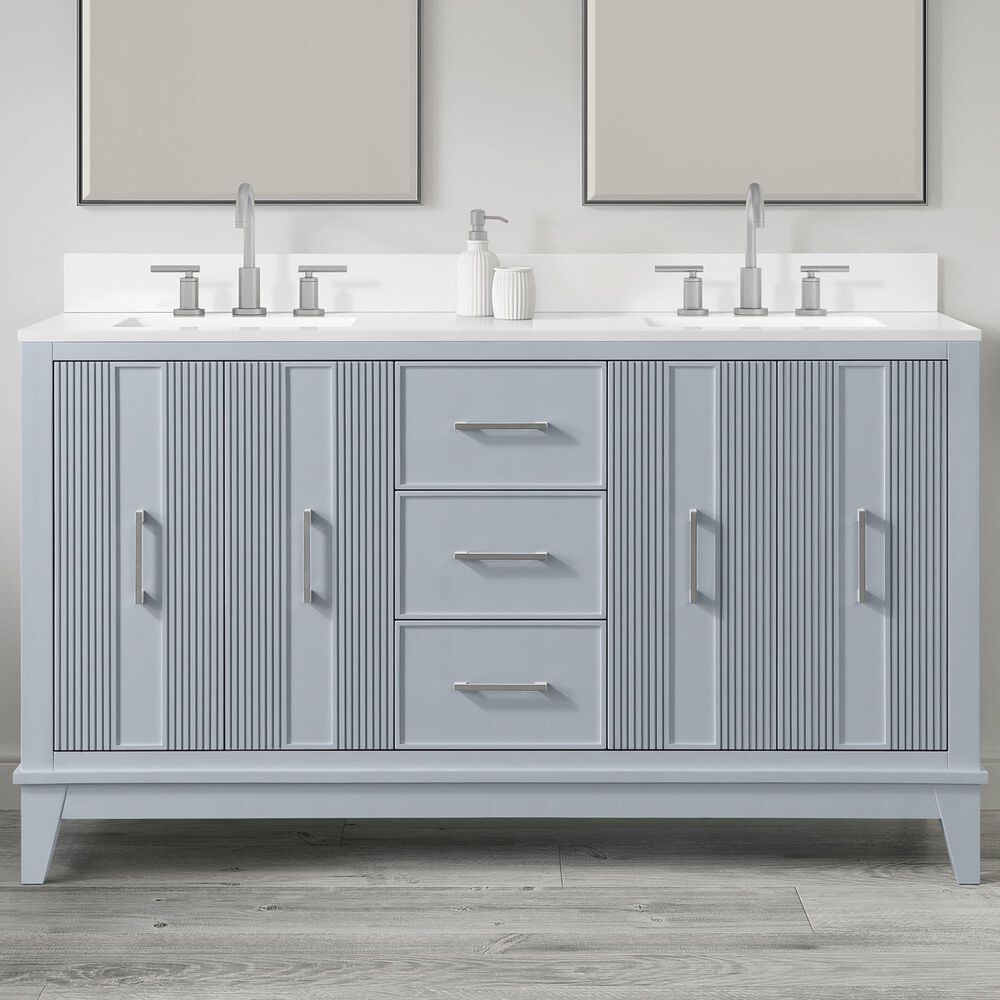 37B Fenwick 60" Double Bathroom Vanity in Soft Blue with Glossy White Composite Stone Top and Backsplash, , large