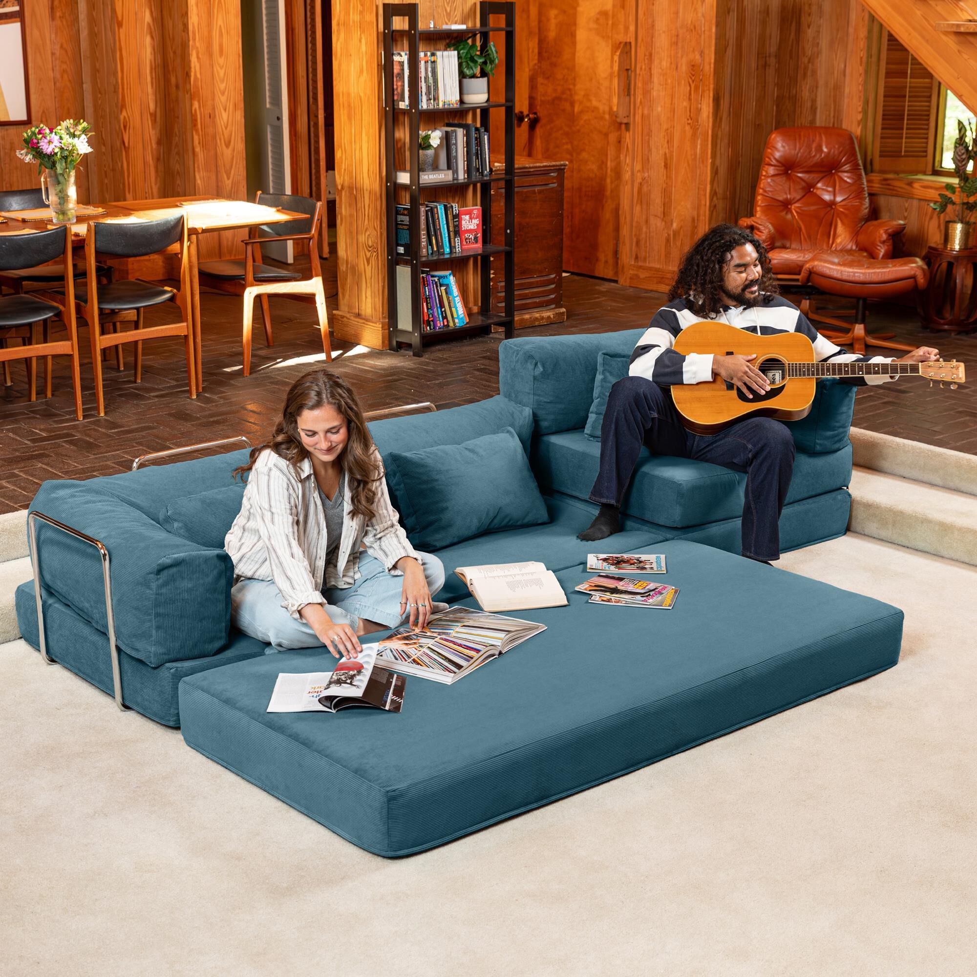 Jaxx Unsofa Stationary Sofa in Aqua Blue
