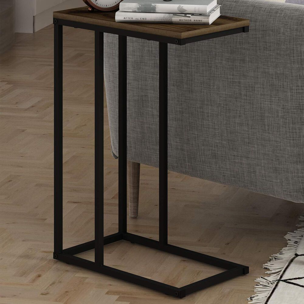 HOMLUX C Shaped Side Table in Columbia Walnut and Black, , large
