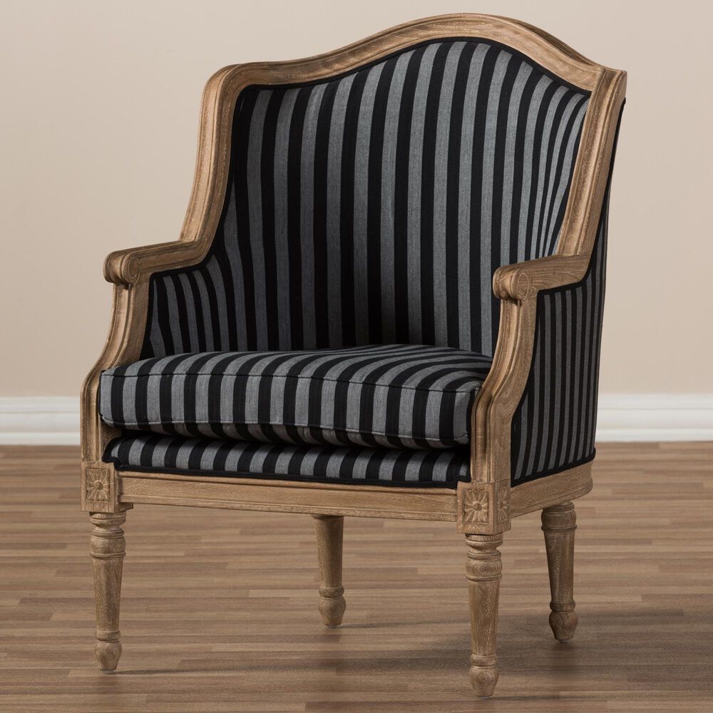 Baxton Studio Charlemagne Accent Chair in Grey and Black, , large