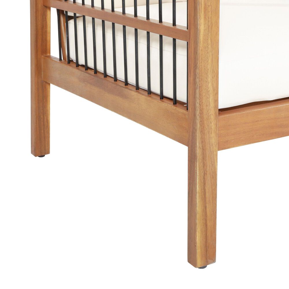Hearth and Haven Outdoor Acacia Wood Club Chair with Beige Cushions and Slat Panel in Teak, , large