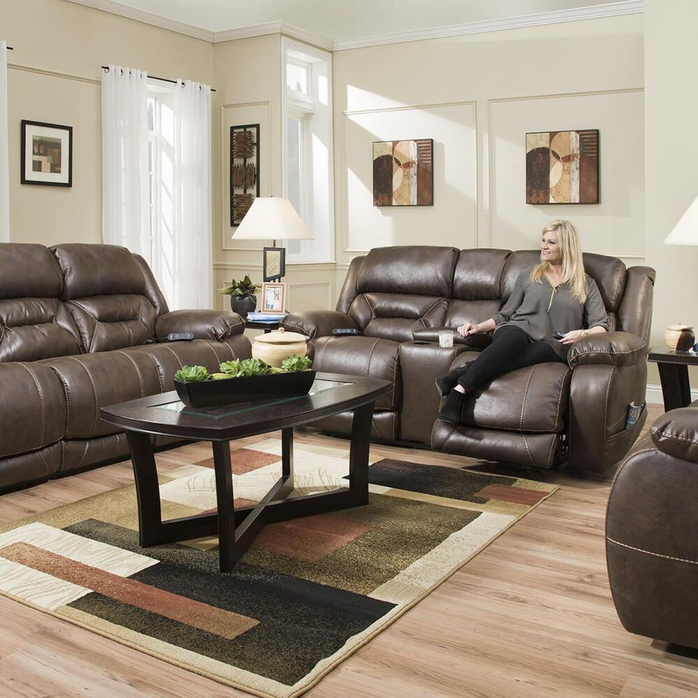 HomeStretch Power Reclining Loveseat with Headrest and Lumbar in Walnut, , large