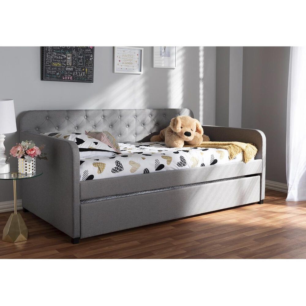 Baxton Studio Camelia Twin Sofa Daybed with RollOut Trundle Guest Bed