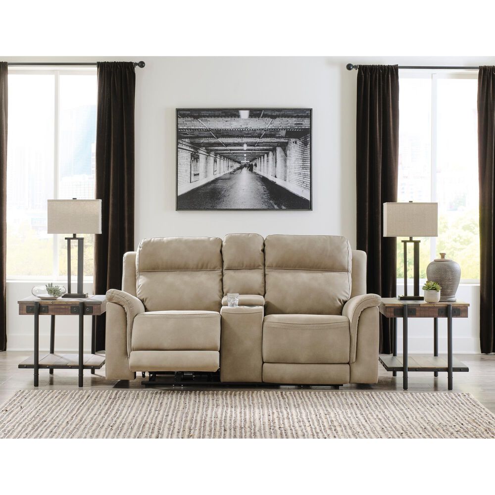 Ashley Next-Gen DuraPella Power Console Loveseat with Power Headrest in Sand, , large