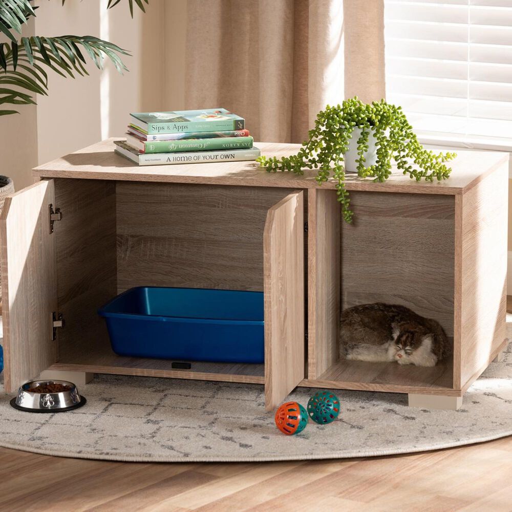 Baxton Studio Jasper 2-Door Litter Box Cover House in Oak, , large