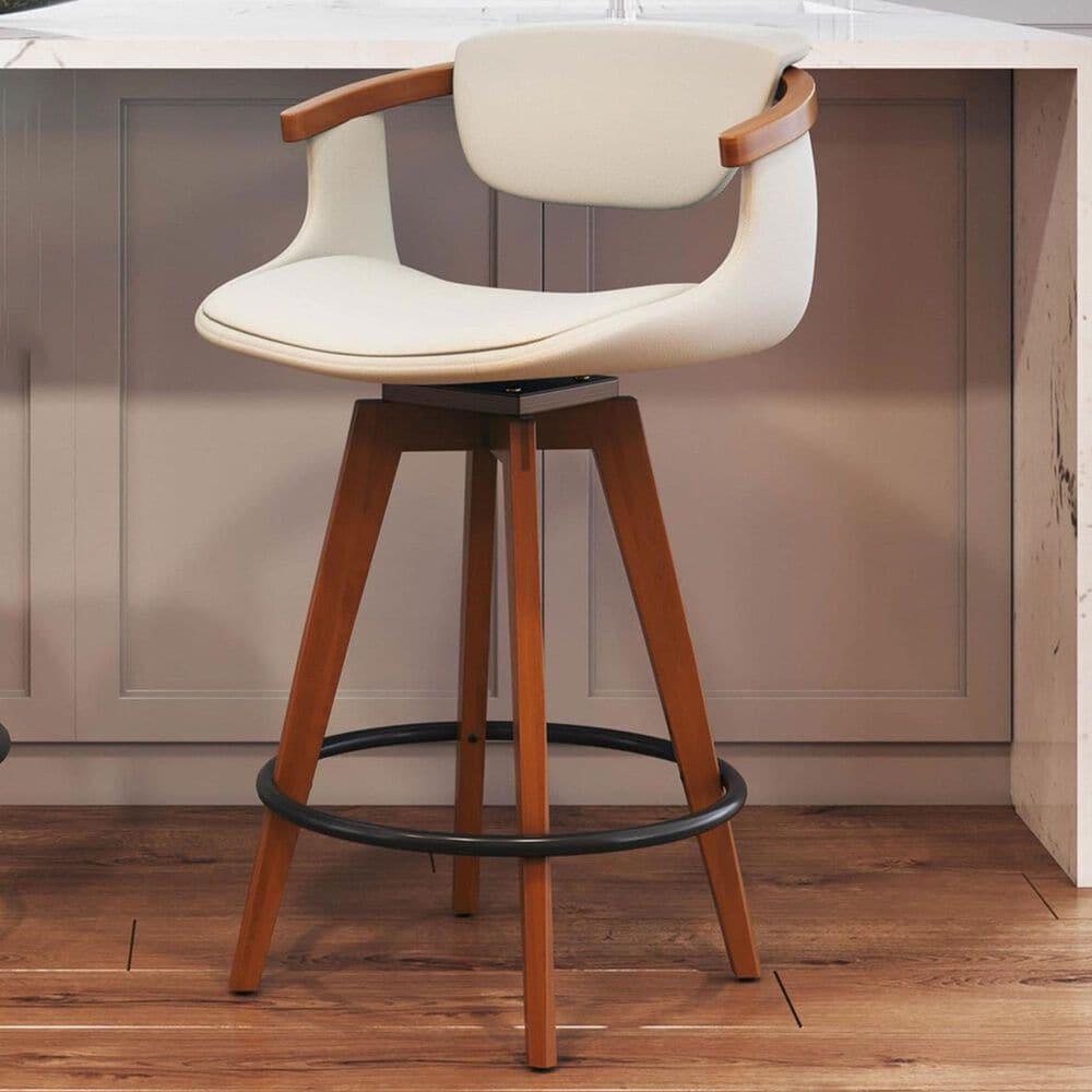 Lumisource Oracle Swivel Counter Stool with Cream Cushion in Walnut and Black, , large