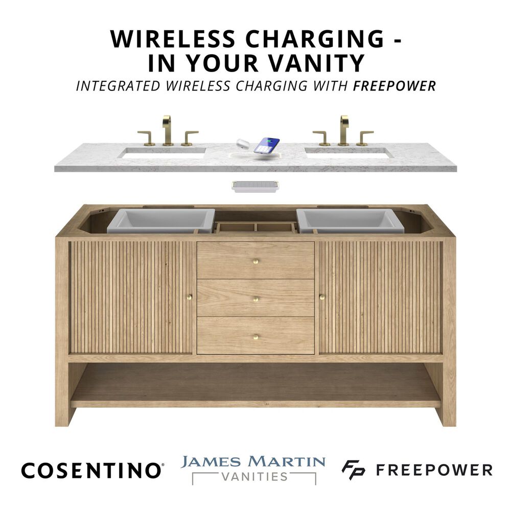 James Martin Bellshire 48" Single Bathroom Vanity in Honey Oak with 3 cm Eternal Jasmine Pearl Silestone Top, Rectangular Sink and FreePower Wireless Charger, , large