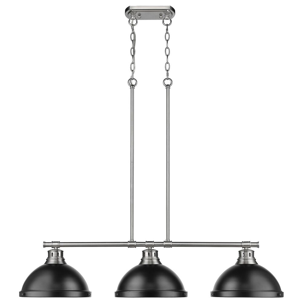 Golden Lighting Duncan 3-Light Pendant with Matte Black Shade in Pewter, , large
