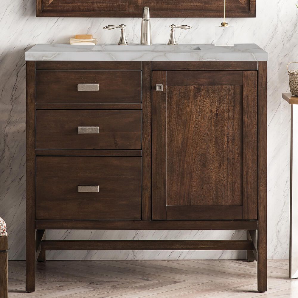 James Martin Vanities Addison 30&quot; Single Bathroom Vanity in Mid-Century Acacia with 3 cm Victorian Silver Quartz Top and Rectangular Sink, , large
