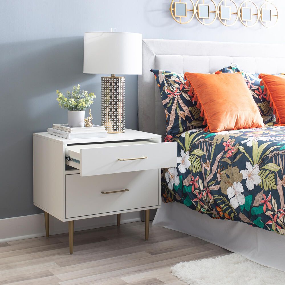Linon Home Decor Gloria 2-Drawer Nightstand in White and Gold, , large