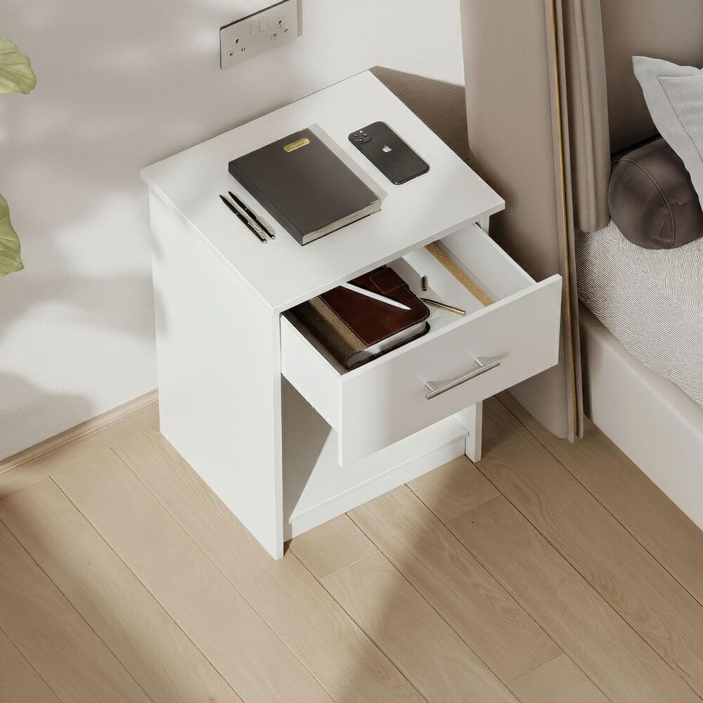 HOMLUX 1-Drawer Modern Nightstand with Bar Handle in Solid White, , large