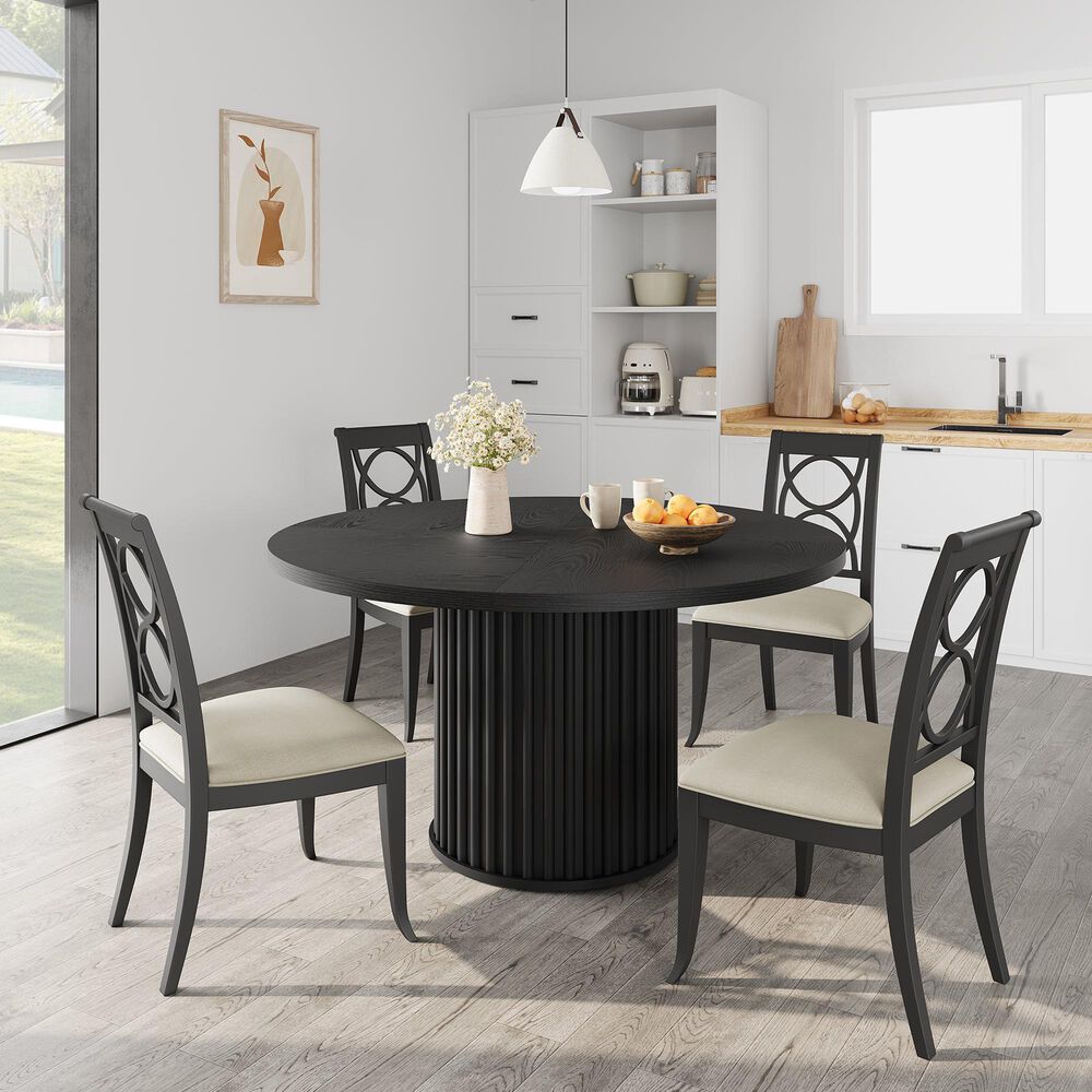 GARVEE 47" Round Industrial Dining Table in Black - Table Only, , large