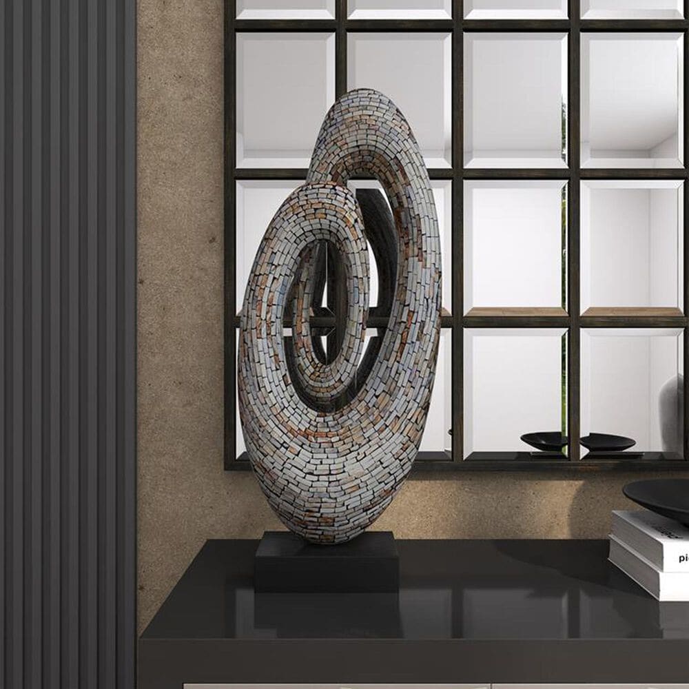 Maple and Jade Pearl Shell Abstract Swirl Decorative Sculpture in Polished Gray and Black, , large