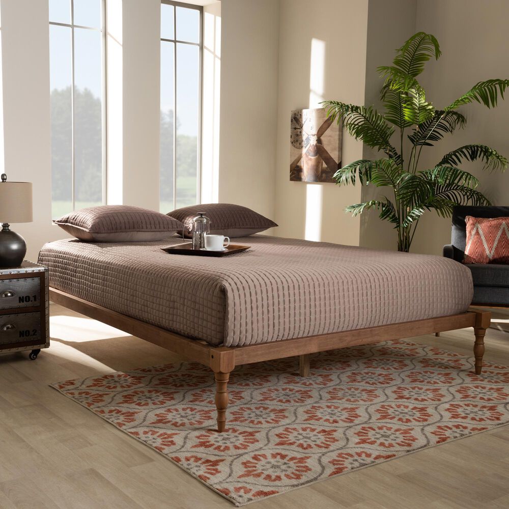 Baxton Studio Iseline Full Platform Bed Frame in Walnut Brown, , large