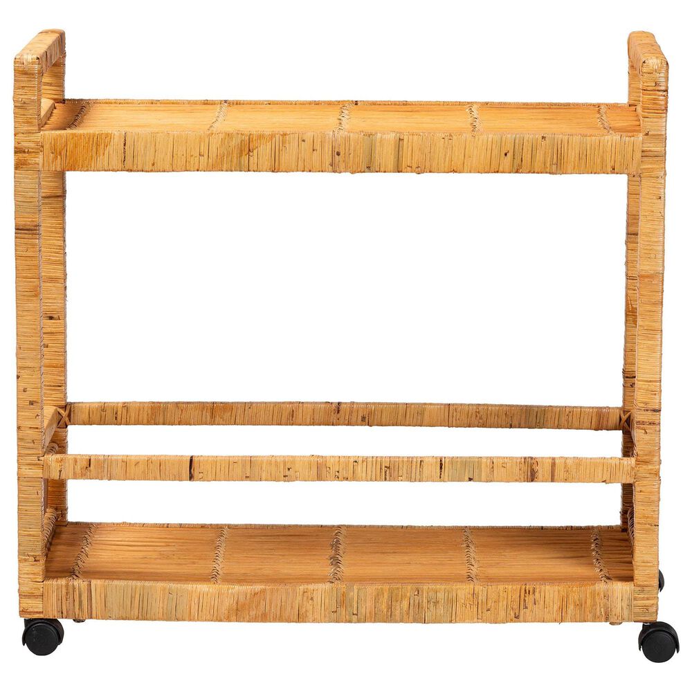 Baxton Studio Genet 2-Tier Kitchen Cart in Natural Brown, , large