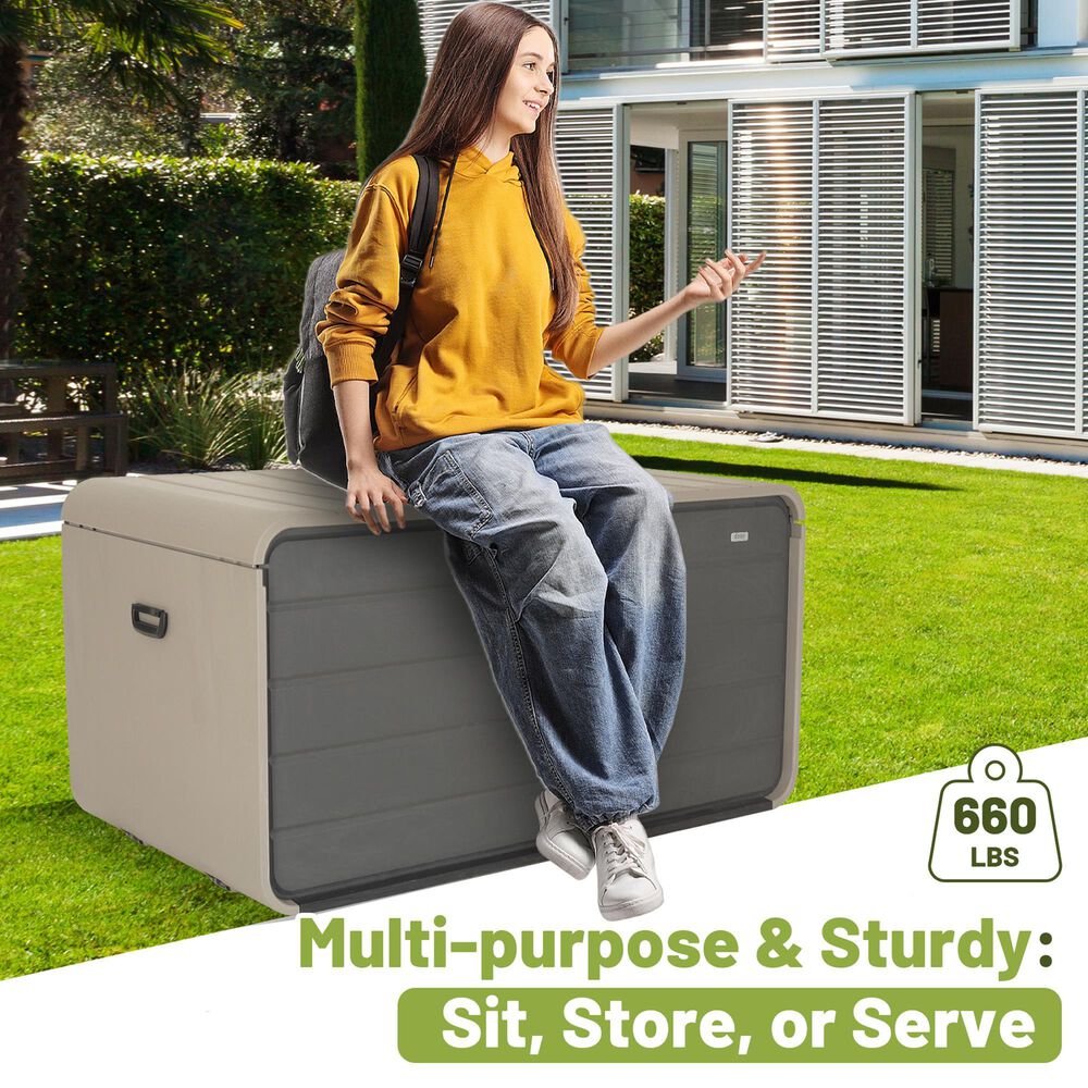 HOMLUX 260 Gal. Outdoor Storage Deck Box with Lock and Wheels in Gray, , large