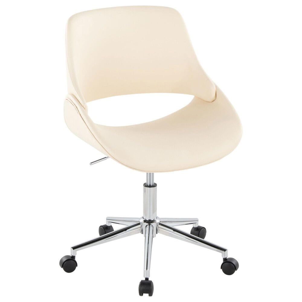 LumiSource Fabrico Swivel Office Chair with Cream Faux Leather Cushion in Chrome, , large