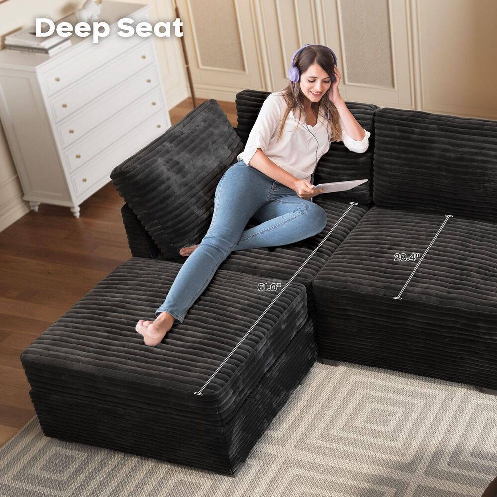 HOMLUX 5-Piece Mod Sectional with Ottoman in Black, , large