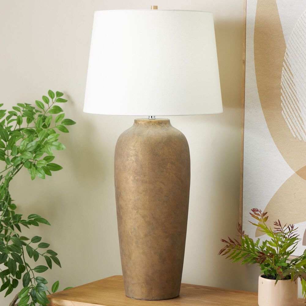 Maple and Jade 35&quot; Ceramic Table Lamp with Cream Linen Shade in Brown, , large