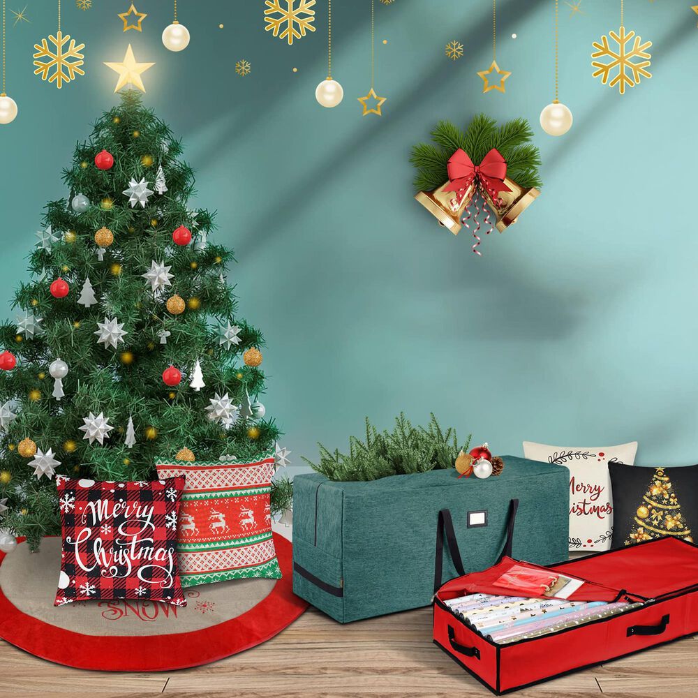 HOMLUX 40" Christmas Wrapping Paper Storage Organizer in Red, , large