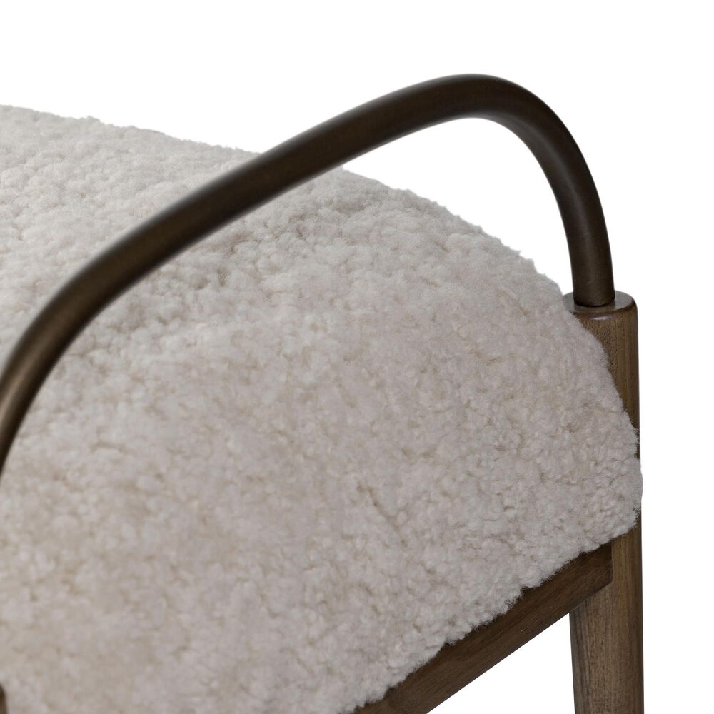 Four Hands Demi Accent Bench in Beige Shearling, , large