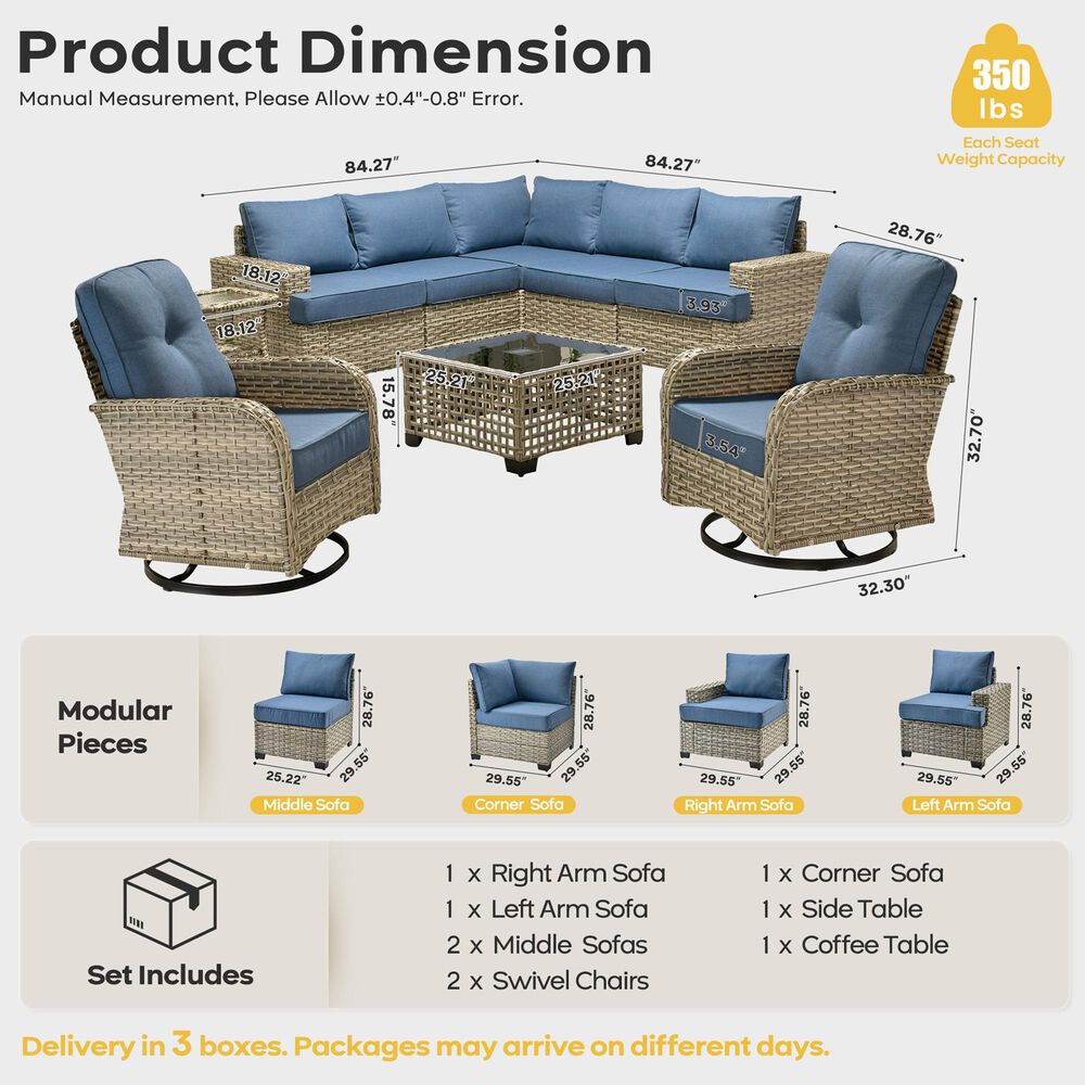 HOMLUX 9-Piece Patio Conversation Set with Illuminated Table in Denim Blue, , large