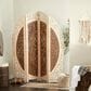 Maple and Jade 4-Panel Partition Room Divider Screen with Carved Designs in Brown and White, , large