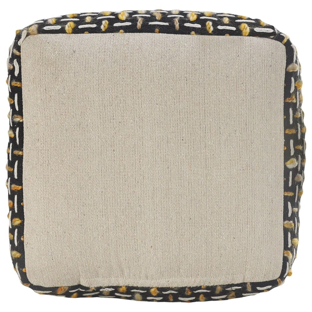 LR Home 16" Square Pouf in Black and Gold, , large