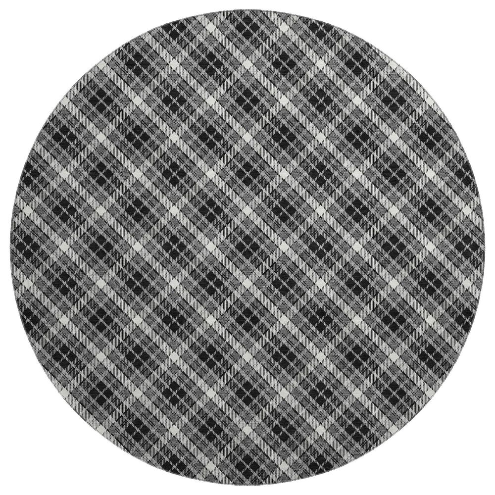 Dalyn Rug Company Soft Essentials Plaid Black 8" Round Indoor/Outdoor Area Rug, , large