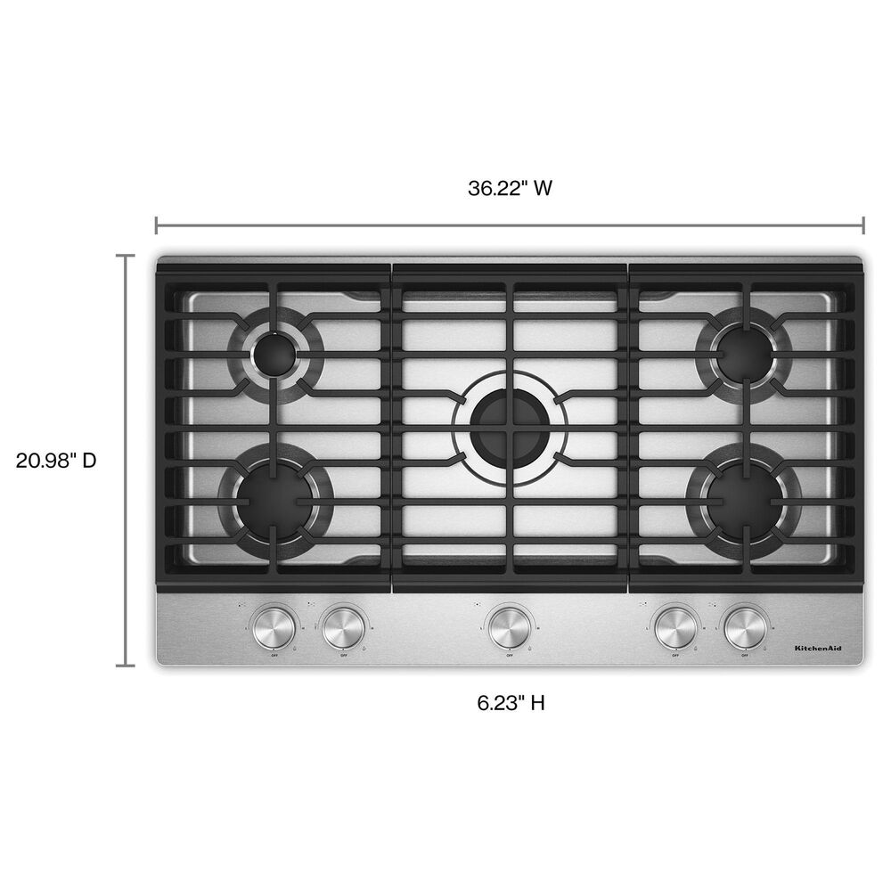 KitchenAid 36" Gas Cooktop with 5 Versatile Burners in Stainless Steel, , large